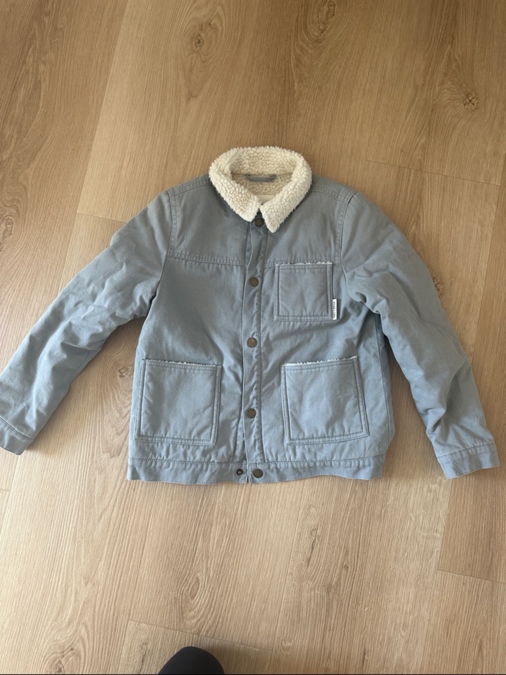 Rylee + Cru Dusty Blue Sherpa-Collar Kids Jacket